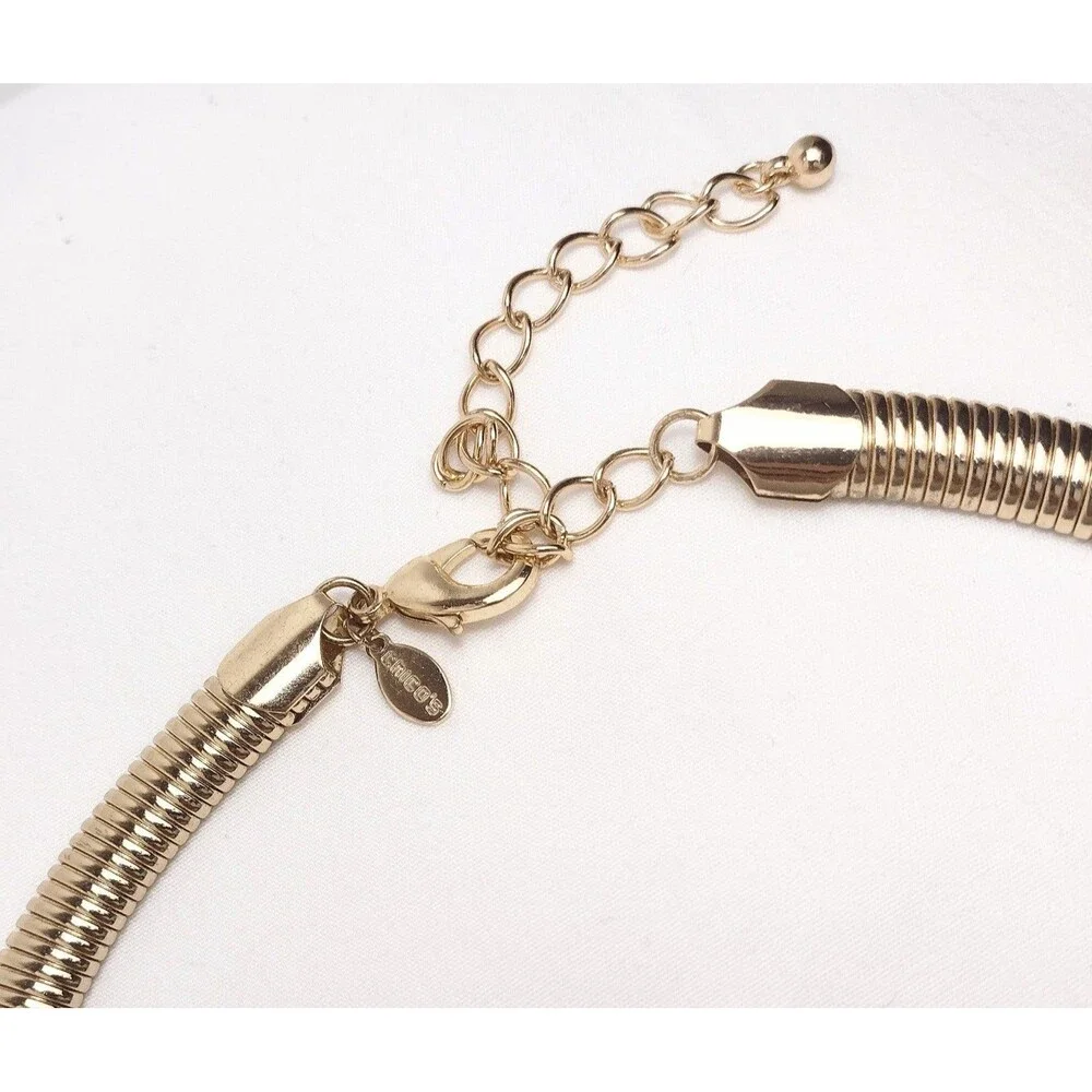 Vintage Omega Coil Gold tone Rhinestone Statement Necklace